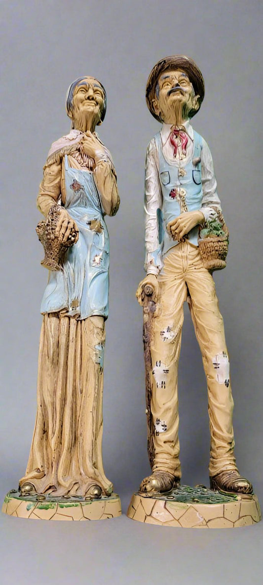 Vintage Italian L. Toni Folk Art Statues – Elderly Man & Woman, 20”, Exquisite Detail