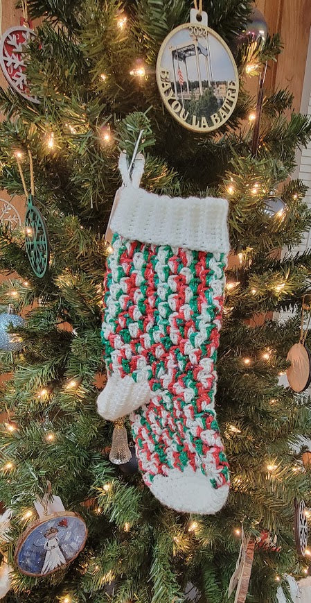 Handcrafted Crochet Christmas Stocking – Red, White & Green (10-11 Inches)