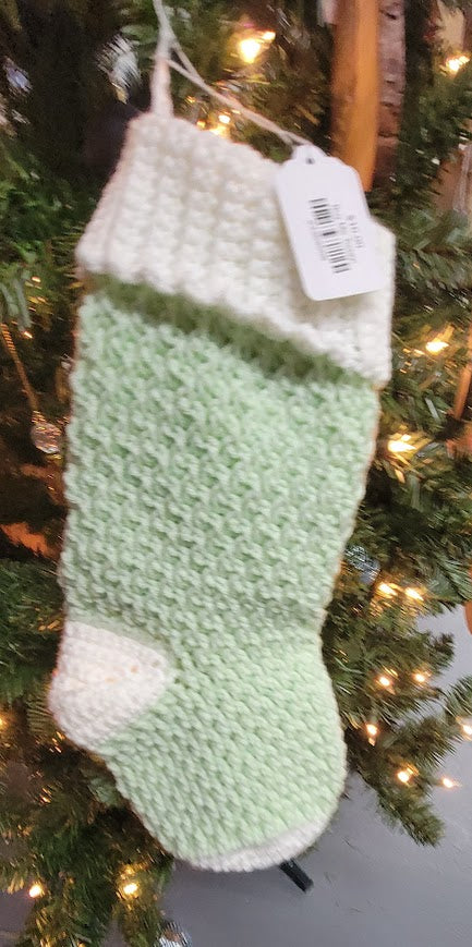 Handcrafted Crochet Christmas Stocking – Green & White (10-11 Inches)